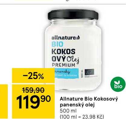 ARCHIV Allnature Bio Kokosový panenský olej 500 ml v akci platné do