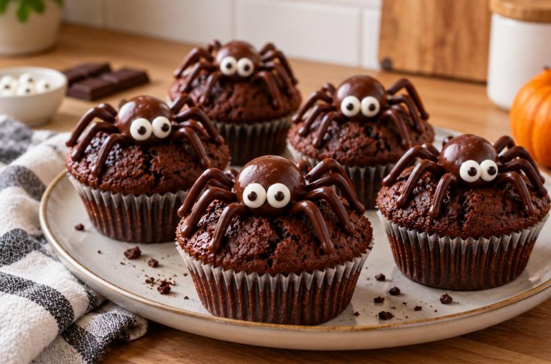 Čokoládové muffiny na Halloween: Jedlé pavouky vyrobíte i bez cukrářských pomůcek