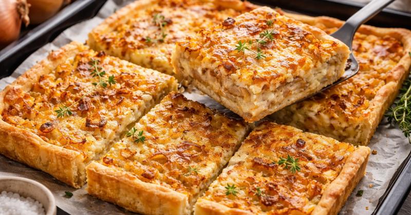 Cibulový koláč na plech: Levná večeře, která chutná překvapivě luxusně