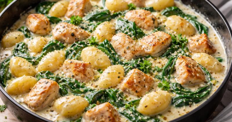 Gnocchi se špenátem a kuřecím masem na smetaně: Krémová večeře z jedné pánve hotová za 30 minut