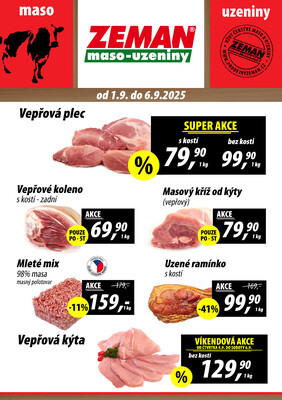 ZEMAN maso-uzeniny akční leták pro vybrané prodejny druhé skupiny od 1.9. do 6.9.2025