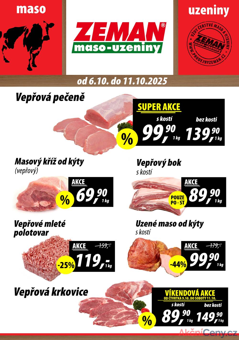 Leták ZEMAN maso-uzeniny - ZEMAN maso-uzeniny akční leták pro vybrané prodejny druhé skupiny od 6.10. do 11.10.2025 - strana 1