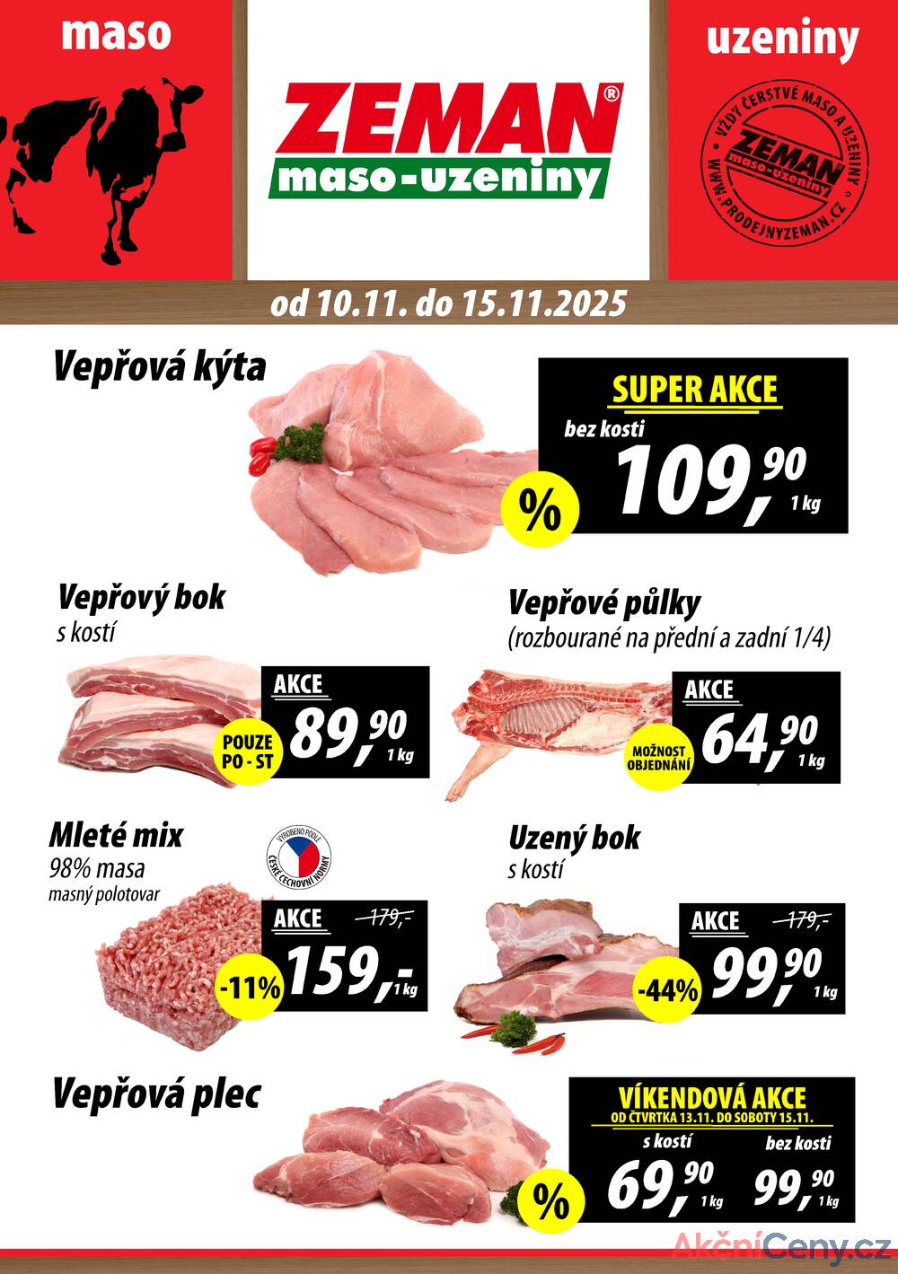 Leták ZEMAN maso-uzeniny - ZEMAN maso-uzeniny akční leták pro vybrané prodejny první skupiny od 10.11. do 15.11.2025 - strana 1