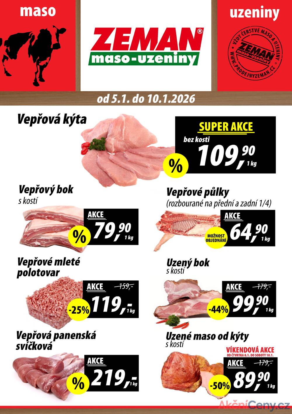 Leták ZEMAN maso-uzeniny - ZEMAN maso-uzeniny akční leták pro vybrané prodejny první skupiny od 5.1. do 10.1.2026 - strana 1
