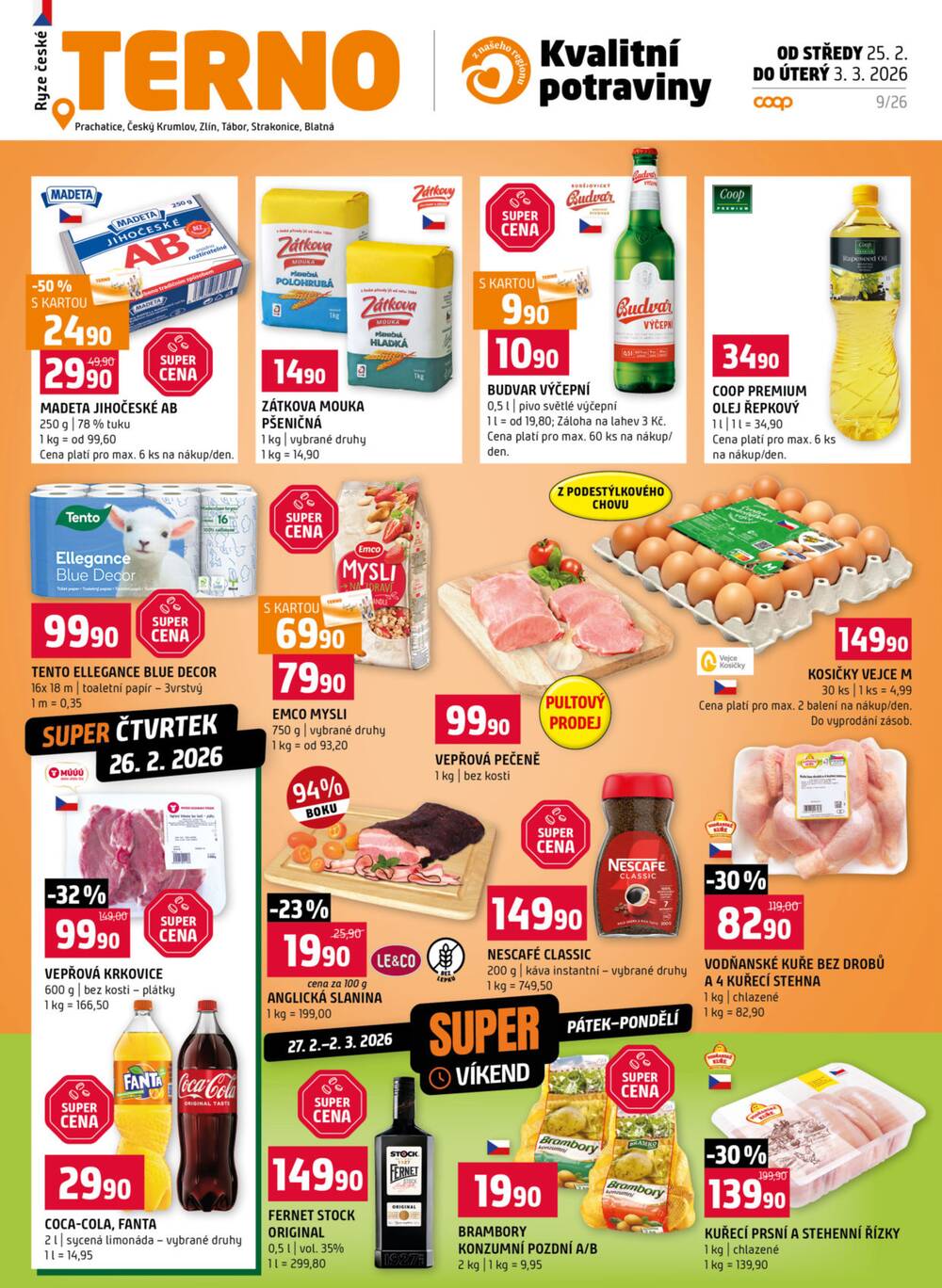 Leták Terno - Terno Prachatice, Český Krumlov, Zlín, Tábor, Strakonice, Blatná od 25.2. do 3.3. - strana 1
