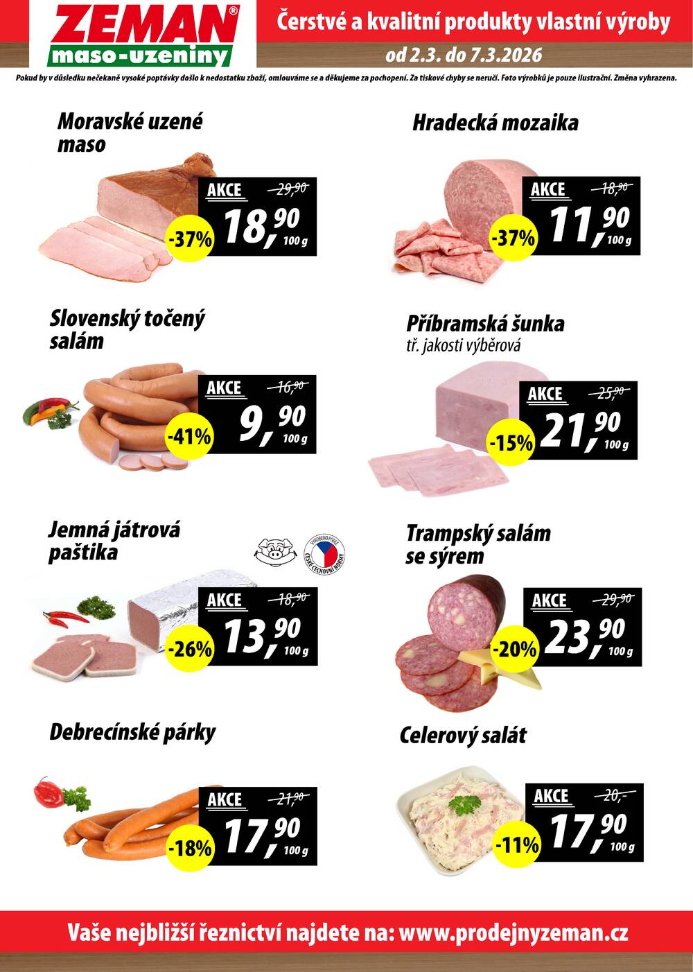 Leták ZEMAN maso-uzeniny - ZEMAN maso-uzeniny akční leták pro vybrané prodejny první skupiny od 2.3. do 7.3.2026 - strana 2