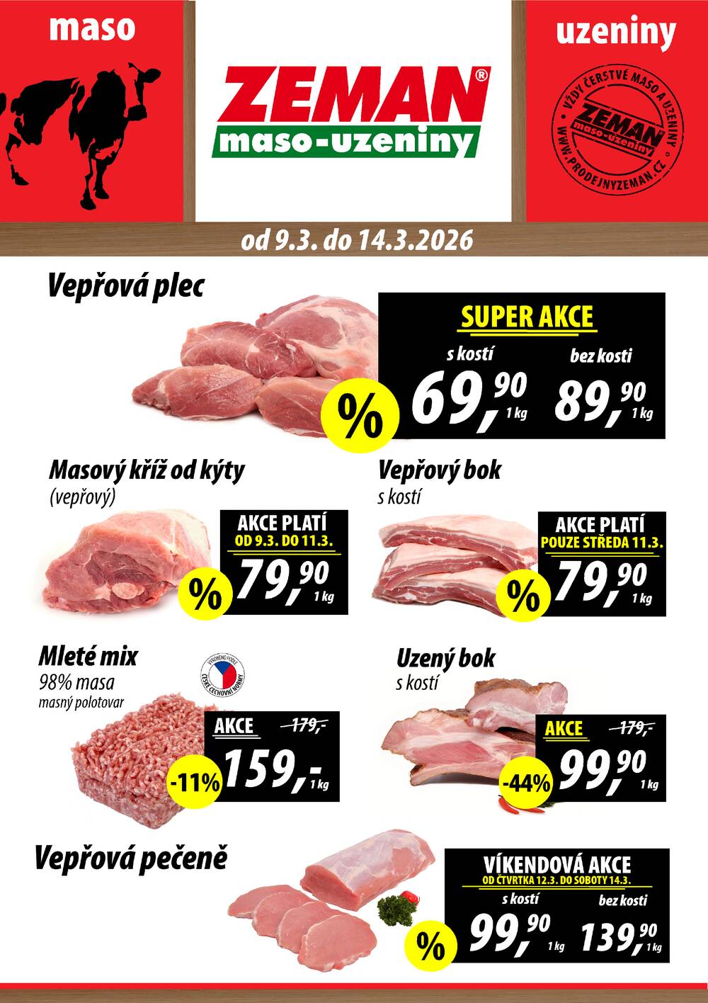 ZEMAN maso-uzeniny akční leták pro vybrané prodejny první skupiny od 9.3. do 14.3.2026