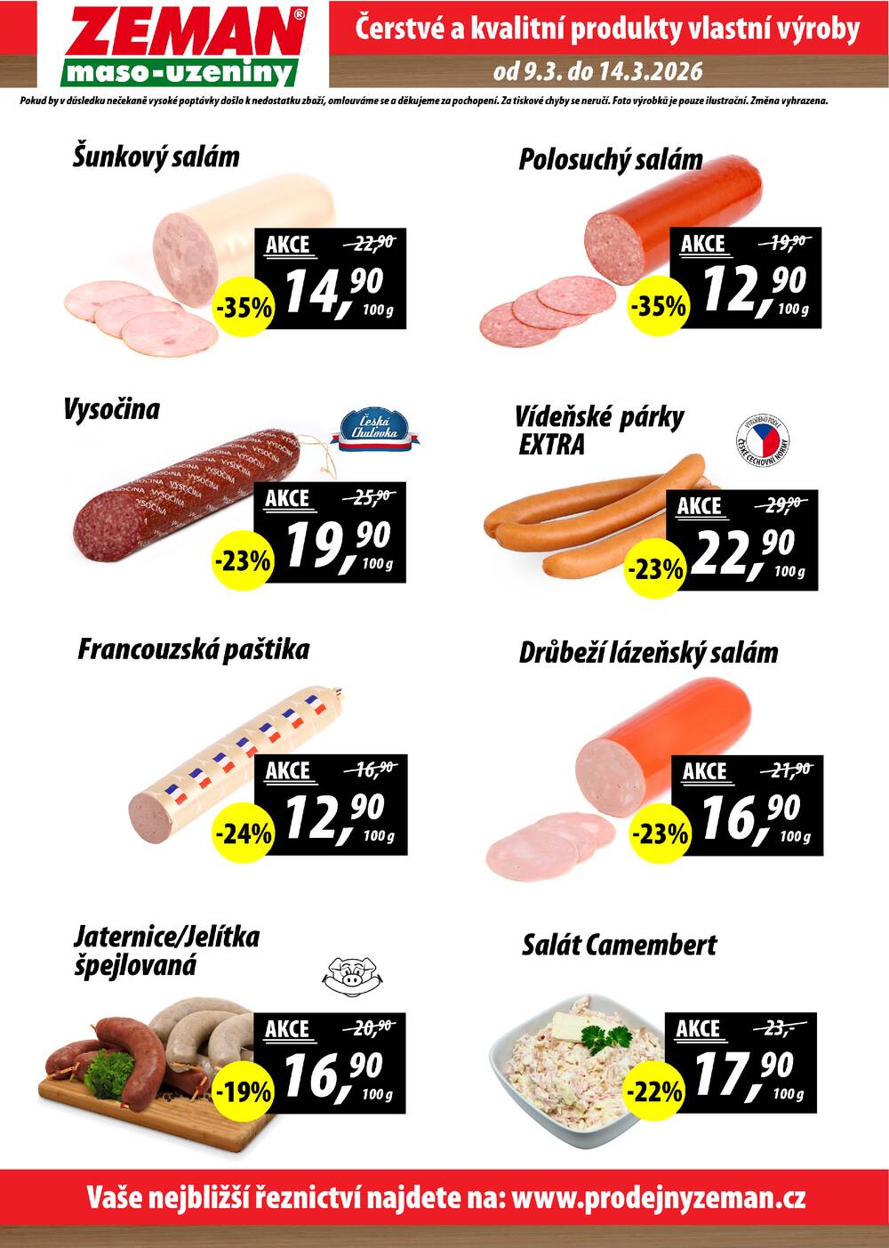 ZEMAN maso-uzeniny akční leták pro vybrané prodejny první skupiny od 9.3. do 14.3.2026