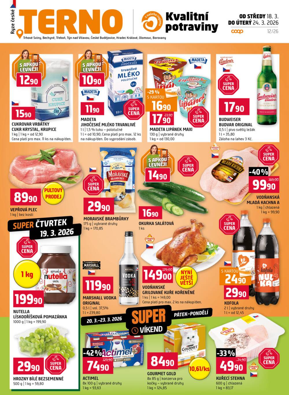 Leták Terno - Terno České Budějovice, Hradec Králové, Olomouc, Třeboň, Trhové Sviny, Týn nad Vltavou, Borovany, Bechyně 18.3. - 24.3. - strana 1