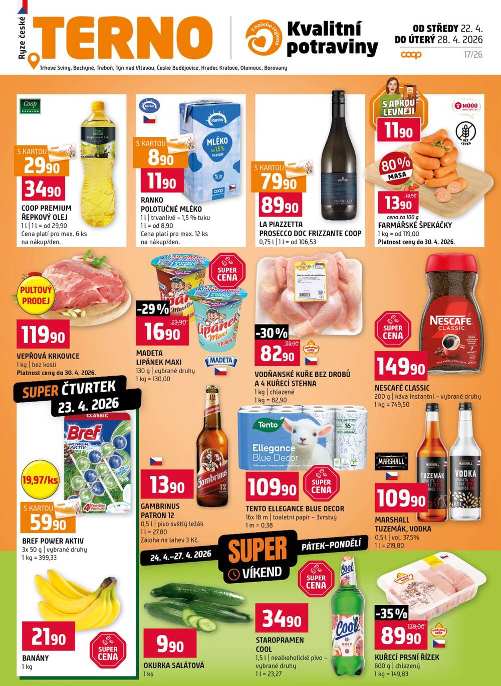 Terno České Budějovice, Třeboň, Trhové sviny, Bechyně, Týn nad Vltavou od 22.4. do 28.4.2026