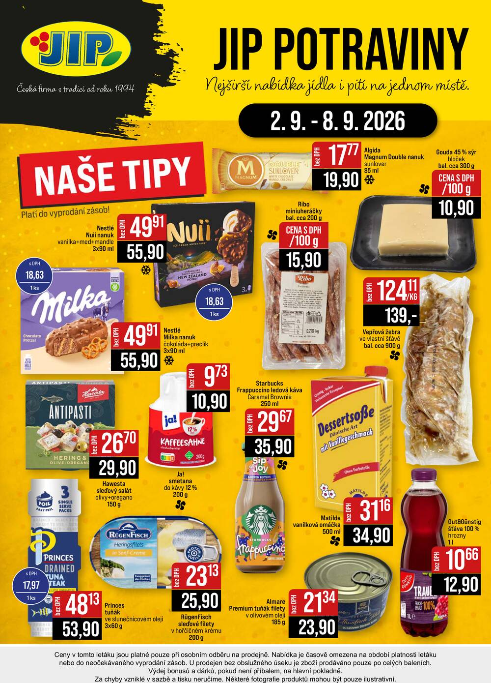 JIP Cash & Carry České Budějovice, Most, Náchod, Polička, Sušice a Svoboda nad Úpou od 2.9. do 8.9.2026