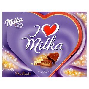 Milka I love milka bonbony z mléčné čokolády mandlovou náplní a kousky lískových ořechů 110g