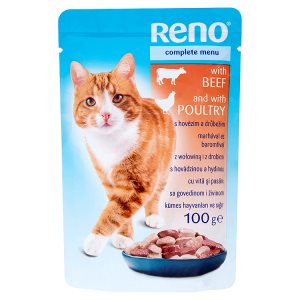 Reno Kompletní krmivo pro dospělé kočky s hovězím a drůbežím 100g