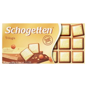Schogetten Trilogia bílá čokoláda s lískooříškovým krokantem na mléčné čokoládě 100g