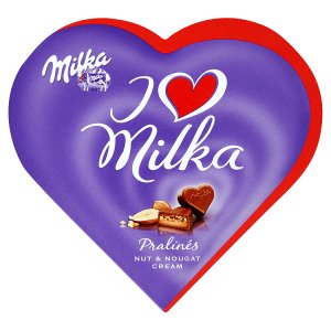 Milka I love milka bonbony z mléčné čokolády s mandlovou náplní a kousky lískových ořechů 38,5g