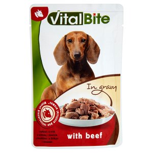 VitalBite Kompletní krmivo pro dospělé psy s hovězím v omáčce 85g