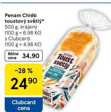 Penam Chléb toustový světlý, 500 g, krájený  