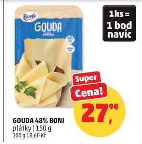 GOUDA 48% BONI plátky, 150 g