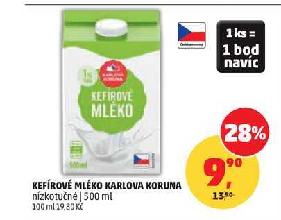KEFÍROVÉ MLÉKO KARLOVA KORUNA nízkotučné, 500 ml v akci