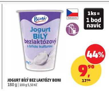 JOGURT BÍLÝ BEZ LAKTÓZY BONI, 180 g 