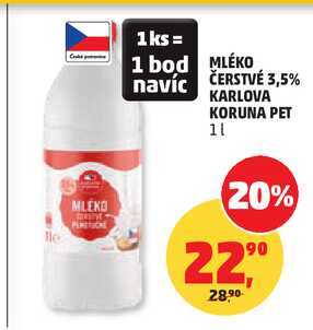 MLÉKO ČERSTVÉ 3,5% KARLOVA KORUNA PET, 1 l