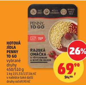 HOTOVÁ JÍDLA PENNY RAJSKA OMÁČKA TO GO vybrané druhy, 450/510 g 