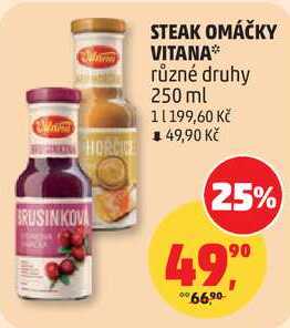 STEAK OMÁČKY VITANA různé druhy, 250 ml