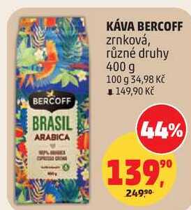 KÁVA BERCOFF zrnková, různé druhy, 400 g 