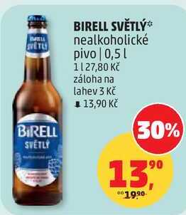 BIRELL SVĚTLÝ nealkoholické pivo, 0,5 l