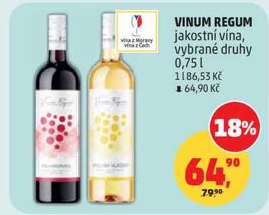 VINUM REGUM jakostní vína, vybrané druhy, 0,75 l