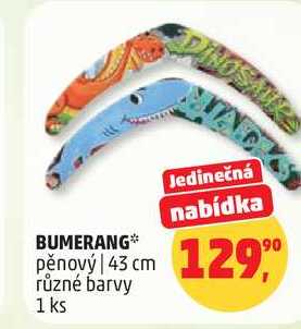 BUMERANG pěnový, 43 cm, různé barvy, 1 ks
