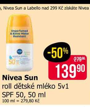 Nivea Sun roll dětské mléko 5v1 SPF 50, 50 ml