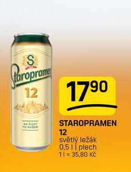 STAROPRAMEN 12 světlý ležák 0,51 plech