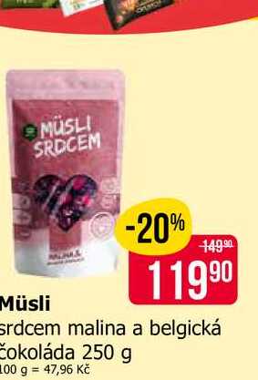 Müsli srdcem malina a belgická Cokoláda 250 g 
