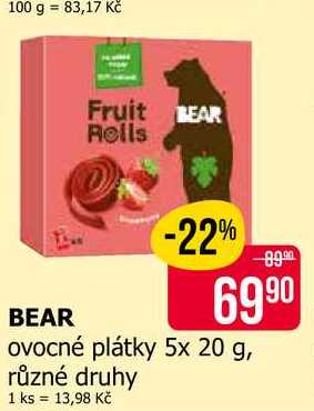BEAR ovocné plátky 5x 20 g, různé druhy 