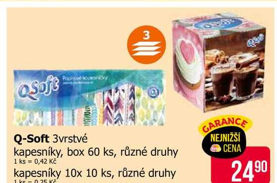 Q-Soft 3vrstvé kapesníky, box 60 ks, různé druhy