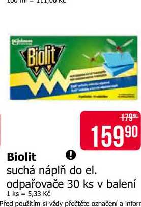 Biolit suchá náplň do el. odpařovače 30 ks 
