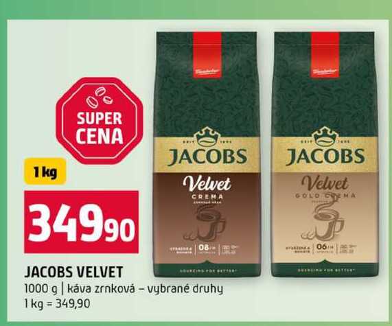 JACOBS VELVET 1000 g káva zrnková vybrané druhy