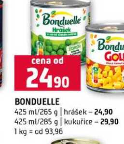 BONDUELLE 425 ml/265 g hrášek 425 ml/285 g kukuřice