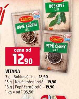 VITANA 3g Bobkový list 15 g Nové koření celé 18 g Pepř černý celý 