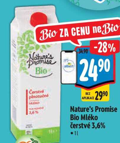 Nature's Promise Bio Čerstvé mléko plnotučné 3,6% 1 l