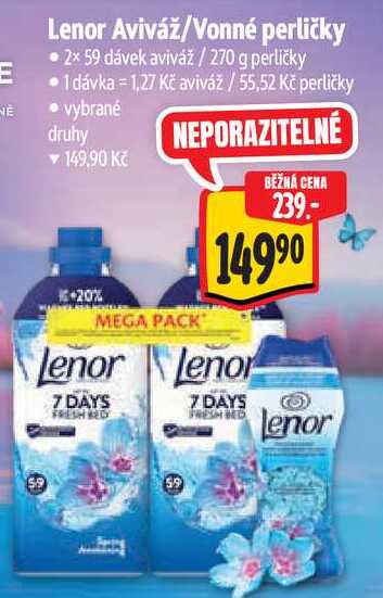 Lenor Aviváž/Vonné perličky, 2x 59 dávek aviváž/270 g perličky  