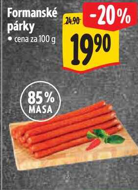 Formanské párky, cena za 100 g