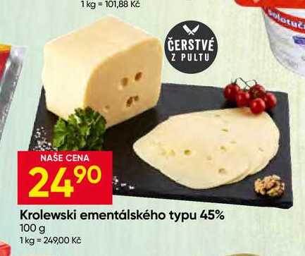 Krolewski ementálského typu 45% 100 g 