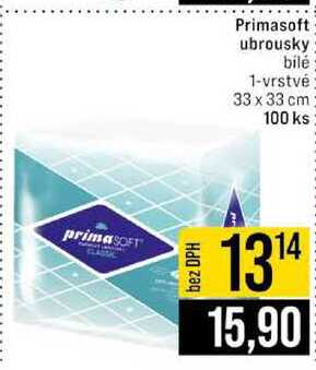 Primasoft ubrousky bilé 1-vrstvé 33 x 33 cm 100 ks