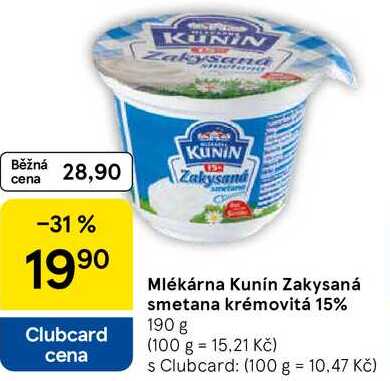 Mlékárna Kunín Zakysaná smetana krémovitá 15%, 190 g