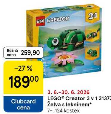 LEGO® Creator 3 v 1 31377 Želva s leknínem* 7+, 124 kostek