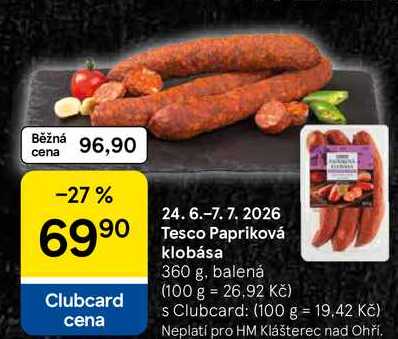 Tesco Papriková klobása, 360 g, balená