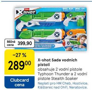 X-shot Sada vodních pistolí, obsahuje 2 vodní pistole Typhoon Thunder a 2 vodní pistole Stealth Soaker  