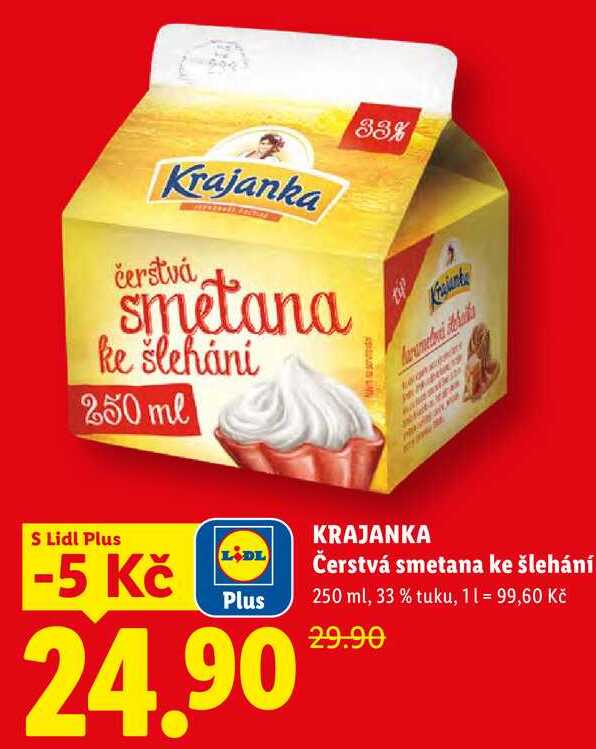 Krajanka čerstvá smetana ke šlehání, 250 ml, 33%  